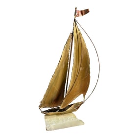 Brass Sailboat Sculpture on Marble Slab