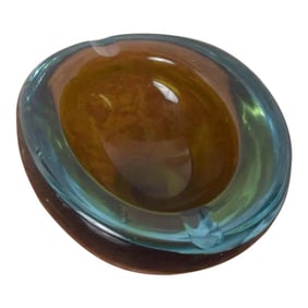 1960s Murano Glass Ashtray Aqua Venini