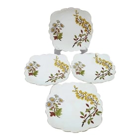 Antique Square Luncheon or Dessert Plates With Flowers -Set of 4