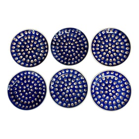 1980s Vintage Boho Chic Boleslawiec Polish Pottery Salad Plates, Original Peacock - Set of 6