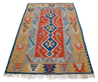 Turkish Hand Woven Kilim Rug. Flat Weave Wool Oushak Area Rug- 3′7â€