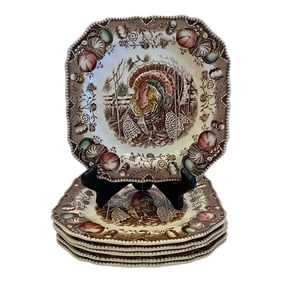 1950s Johnson Bros ‘His Majesty’ Turkey Square Salad Plates -