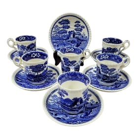 English Copeland Demitasse Cups Blue Spode's Tower