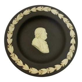 1970 Vintage Wedgwood Cream on Black Personality Tray - Ben Franklin