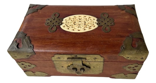 Mid 20th Century Vintage Mid Century Box Asian Style With Jade & Brass