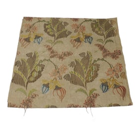 18th C. Silk Blue & Green French Textile Woven With Silver Metallic Threads