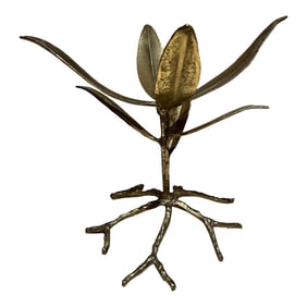 1970s Brutalist Brass Gold Leaf Plant Stand