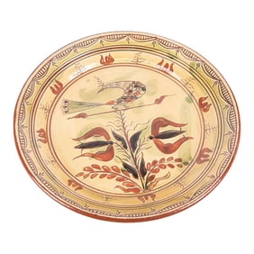 Late 20th Century S J Pottery Missouri Weathervane Redware Tulips Pie Plate Charger