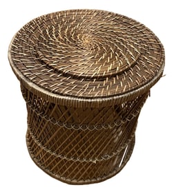 1970s Small Wicker Round Ottoman