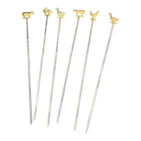 1970s Solid Brass Barnyard Animal Skewers- Set of 6
