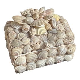1970s Small Square Shell Jewelry Box