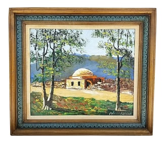 1978 Original Signed Morris Katz Oil Painting Of Rachel's Tomb Framed On Board