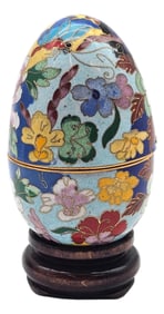 Vintage Chinese Cloisonné Enamel Egg Box Floral Design on Stand Smithsonian Collection