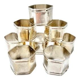 1970s Silverplate Hexagonal Napkin Rings - Set of 8