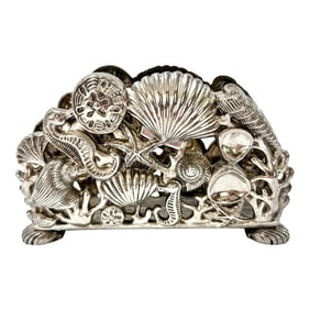 Vintage Godinger Seashell Seahorse Starfish Napkin Holder Silver Plate
