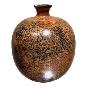 Japanese Studio Pottery Stonewear Vase Weed Pot Earthy Speckled Brown