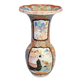 Japanese Kutani Hand-Painted Vase With Figures and Landscapes, C. 1920