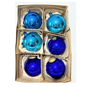 1950s Extra Large Kugel Style Teal Mercury Glass Christmas Ornaments