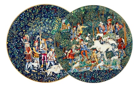 1970s French Limoges La Chasse a La Licorne / the Unicorn Tapestries Decorative Plates - A Pair