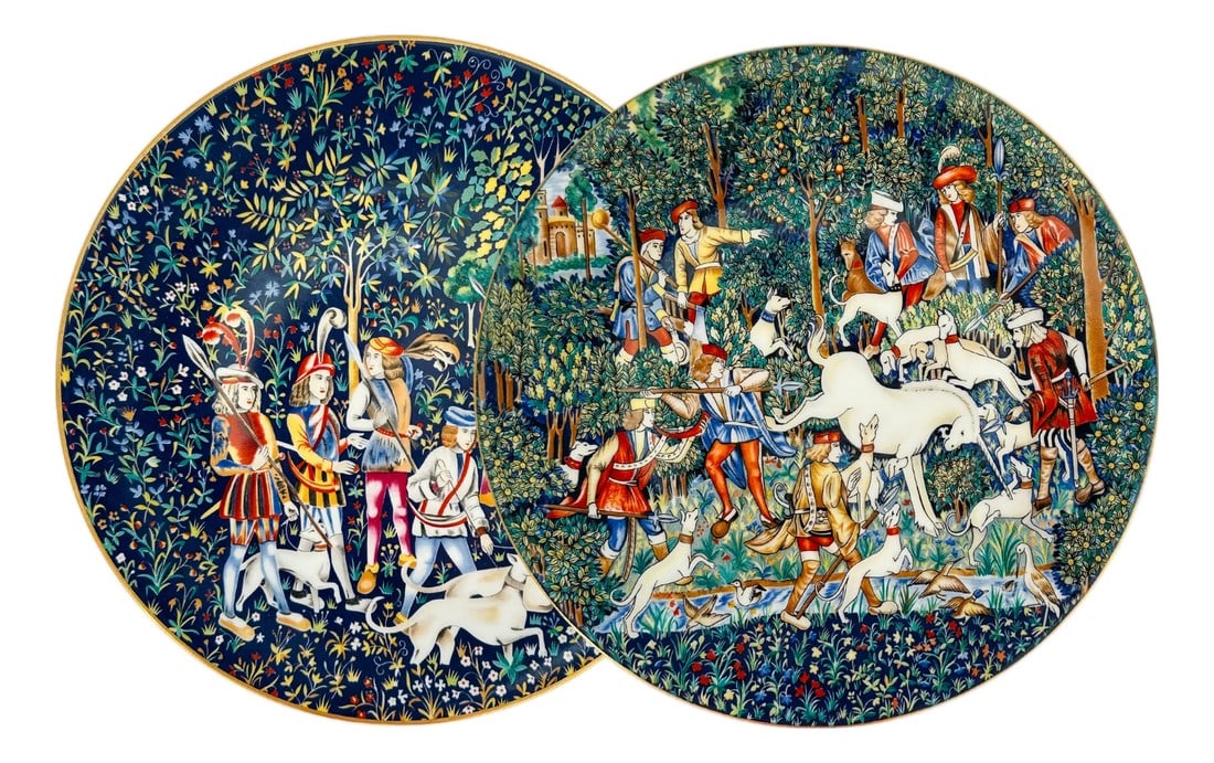 1970s French Limoges La Chasse a La Licorne / the Unicorn Tapestries Decorative Plates - A Pair (1 of 5)