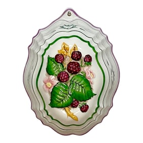 1986 Vintage French Country Le Cordon Blu Porcelain Mold Wall Decor With Raspberries.