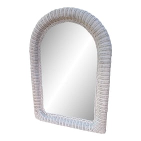 Vintage White Wicker Mirror – Large Rounded Top
