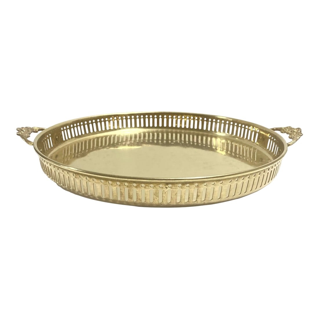 Vintage Brass Serving Tray With Ornate Handles and Decorative Pierced Sides (1 of 6)