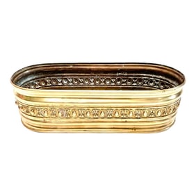 1980s Oval Floral Brass Cachepot Planter