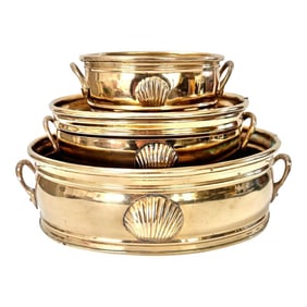 Vintage Brass Clamshell Seashell Tiered Planters - Set of 3