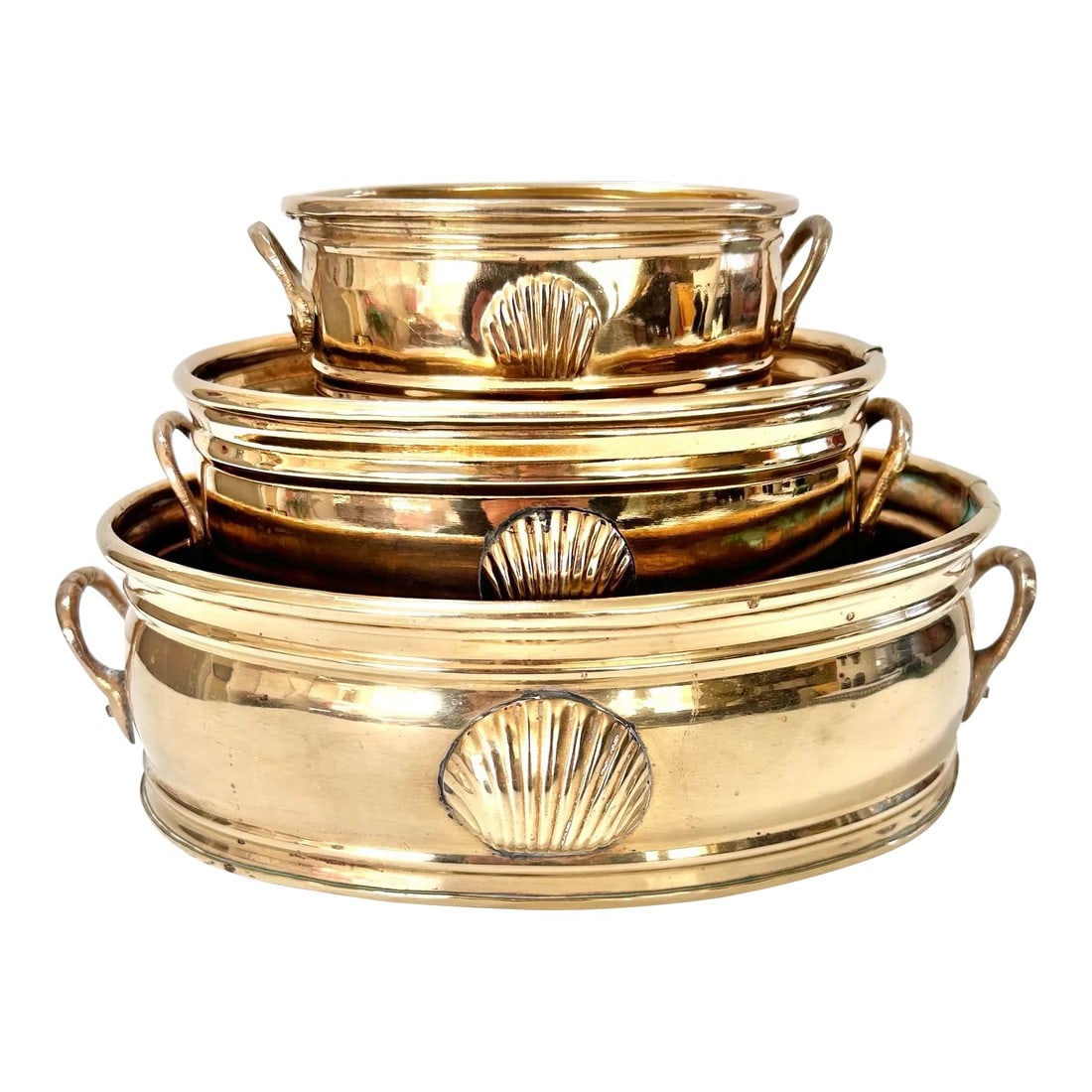 Vintage Brass Clamshell Seashell Tiered Planters - Set of 3 (1 of 8)