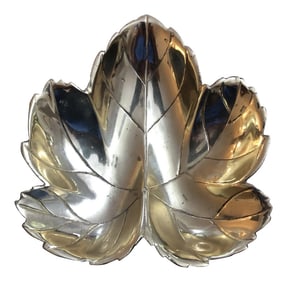 Vintage 1970s Solid Brass Maple Leaf Dish