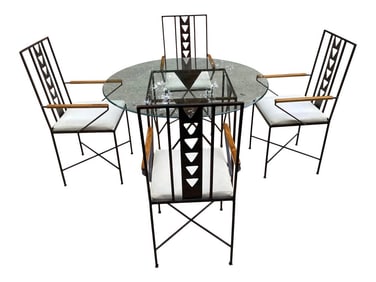 Vintage Mid-Century Modern Metal and Wooden Dining Set - 5 Pieces