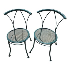 Green Metal Outdoor Mid Century Mesh Chairs - Set of 2