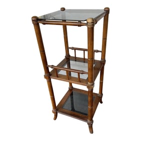 Three-Tier Faux Bamboo & Smoke Glass Etagere Shelf