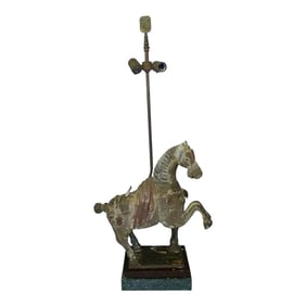 1920s Hand Carved Wooden Dynasty Tang Horse Table Lamp