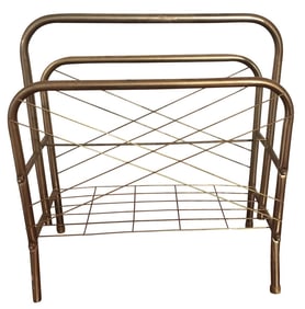 Mid Century Style Gilded Metal Round Magazine Rack