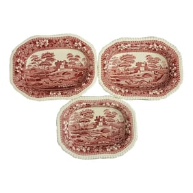 Copeland Spode's Tower Red Transferware Nesting Serving Dishes Bowls - Set of 3