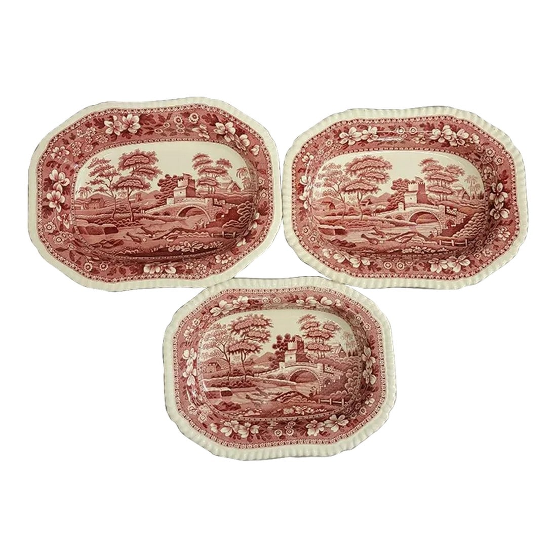 Copeland Spode's Tower Red Transferware Nesting Serving Dishes Bowls - Set of 3 (1 of 10)