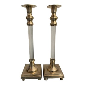 1970’s Hollywood Regency Lucite and Brass Candle Sticks - a Pair