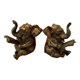 Vintage Pair of Gold Elephant Bookends