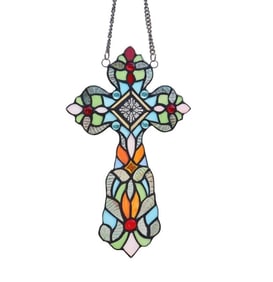 13" Stained Glass Cross Window Hanging Panel Suncatcher