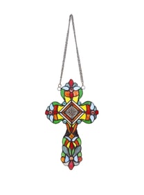 13" Stained Glass Cross Window Hanging Panel Suncatcher