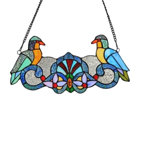 15.7" Folk Art Bird Stained Glass Window Hanging Panel Suncatcher