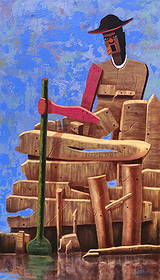 Lazarus Massavo, Viyon (Offspring is Good) - 21st Century, Contemporary, Abstract, Landscape, 2024: Creator: Lazarus Massavo (2002, Nigerian) Creation Year: 2024 Dimensions: Height: 36 in (91.44 cm)Width: 24 in (60.96 cm)Depth: 1 in (2.54 cm) Medium: Canvas,Oil Movement & Style: Contemporary Period: