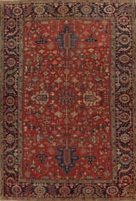 Pre-1900 Antique Vegetable Dye Heriz Serapi Persian Area Rug 10x13