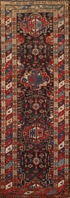 Pre-1900 Antique Vegetable Dye Kazak Wool Runner Rug 4x10