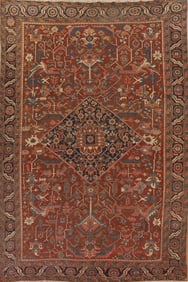 Pre-1900 Antique Vegetable Dye Heriz Serapi Persian Area Rug 10x12
