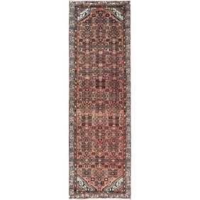 Red Vintage Hussainabad Herat Design Hand Knotted Wool Wide Runner Rug