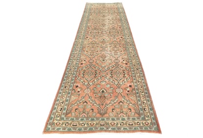 Semi Antique Floral Traditional 3'4X12'7 Vintage Oriental Runner Rug
