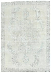 Antique Muted Beige Floral 7X10 Distressed Vintage Oriental Rug